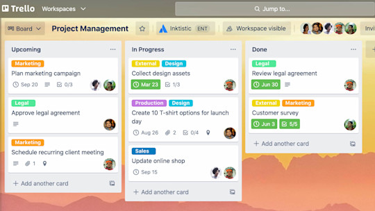 نمایی از برد Trello برای مدیریت کارها